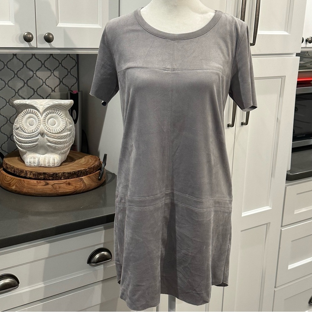 Akira Chicago Black Label Gray Faux Suede Boho Pullover Shift Dress Mini Size S